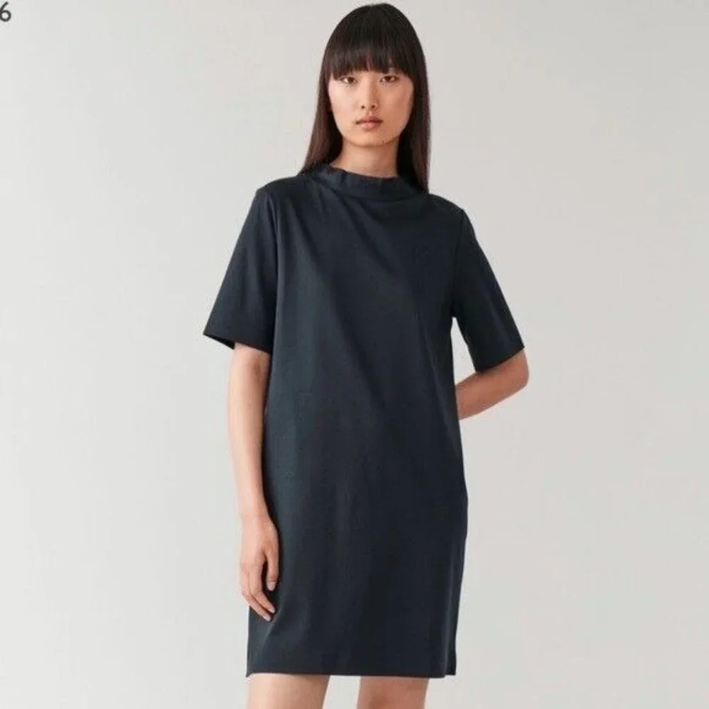 COS‎ Womens Dress Gray Folded Collar Short Sleeve Minimalist w/Pockets Size 2